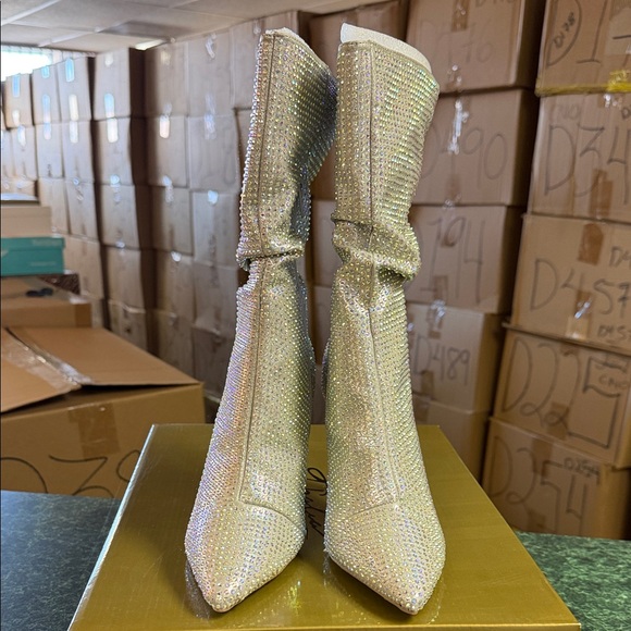 Thalia Sodi Crystal-Embellished Gold Pointed-Toe Stiletto Boot - Picture 4 of 4